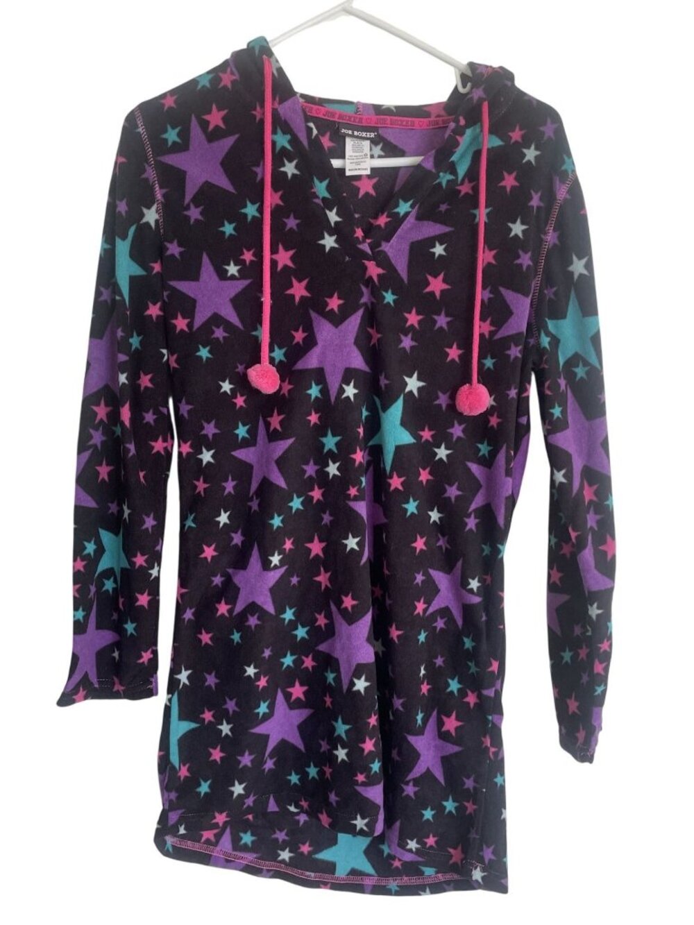 Joe Boxer Womens Star Print Hoodie Lounge Tunic Medium Black/Purple/Pink